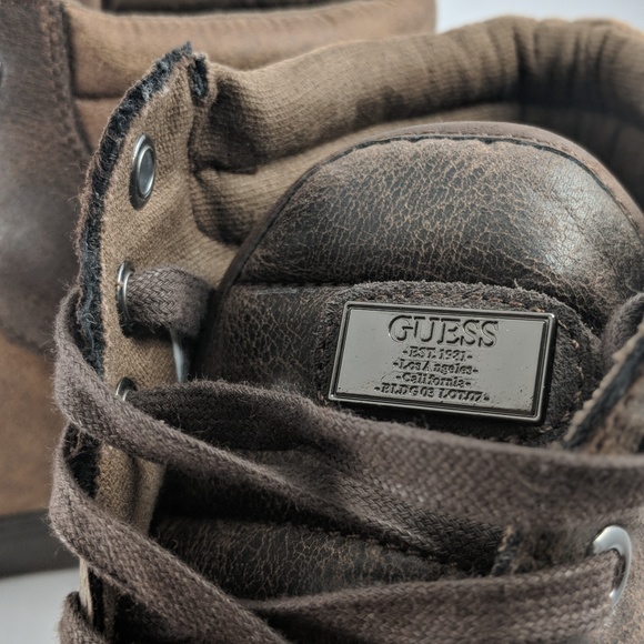 GUESS Los Angeles Brown Leather High Top Sneakers - Picture 3 of 5
